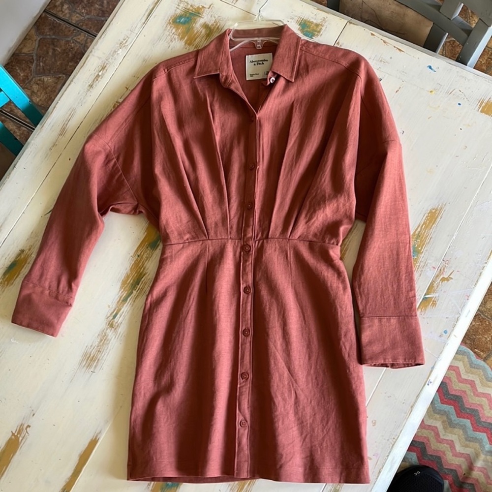 A&F Linen Shirt Dress in Terracotta